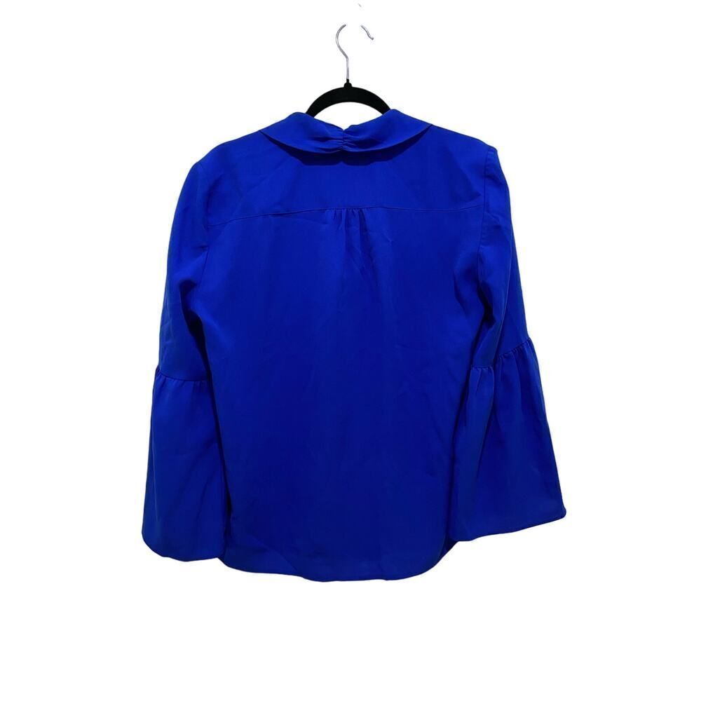 TAHARI Career Wear Bell Sleeves Button Down Front Tie Blouse Royal Blue Size S - Picture 3 of 8